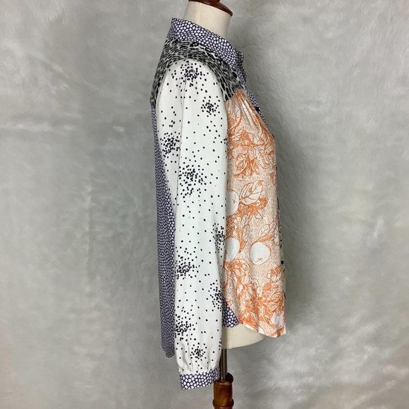 Anthropologie Maeve Mixed Print Contrast Button Down Blouse Leopard Stars Floral - Picture 4 of 7